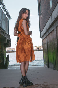 Orange Silk-mix Hand Tailored Dress