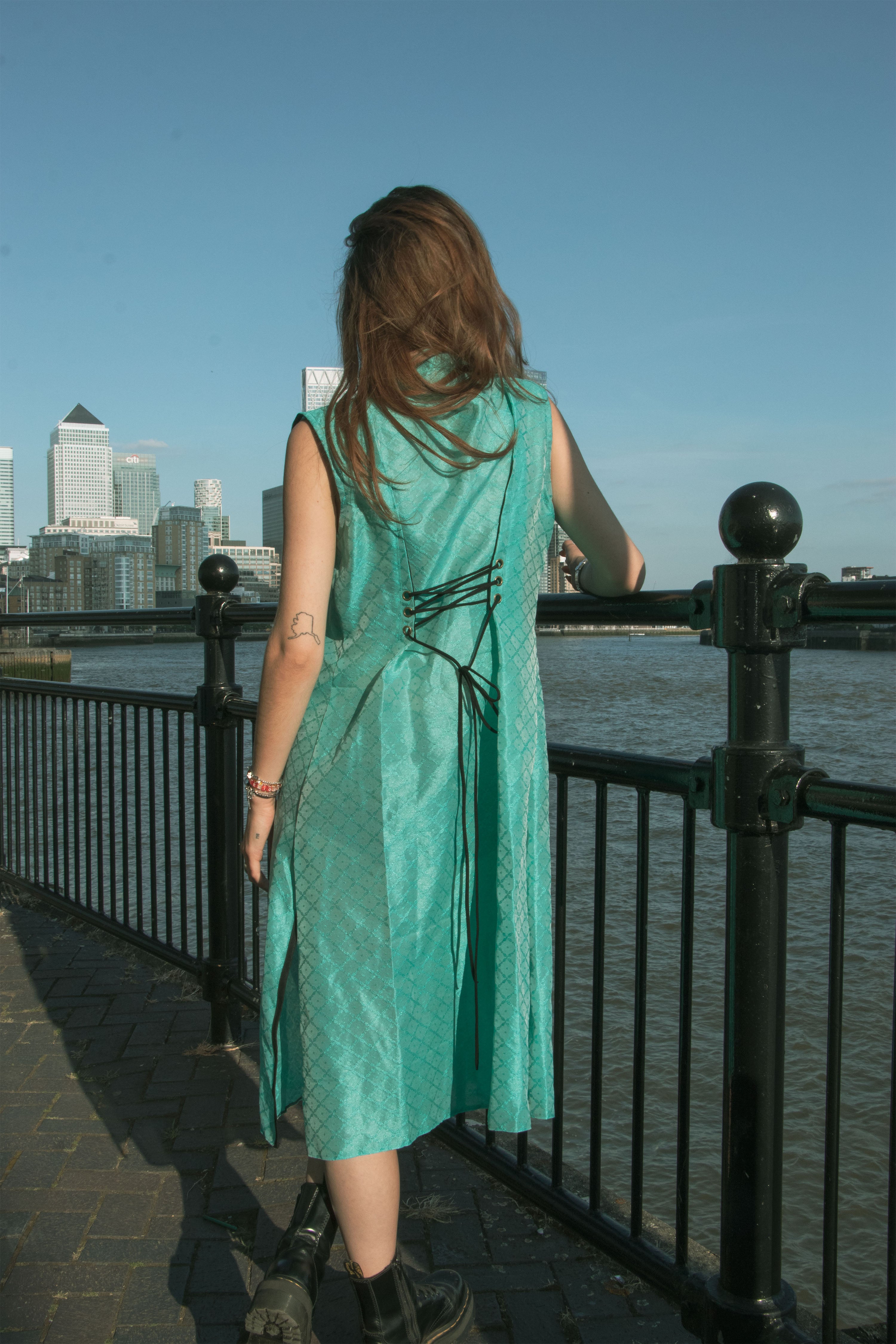 Blue Silk-Mix Hand Tailored Dress