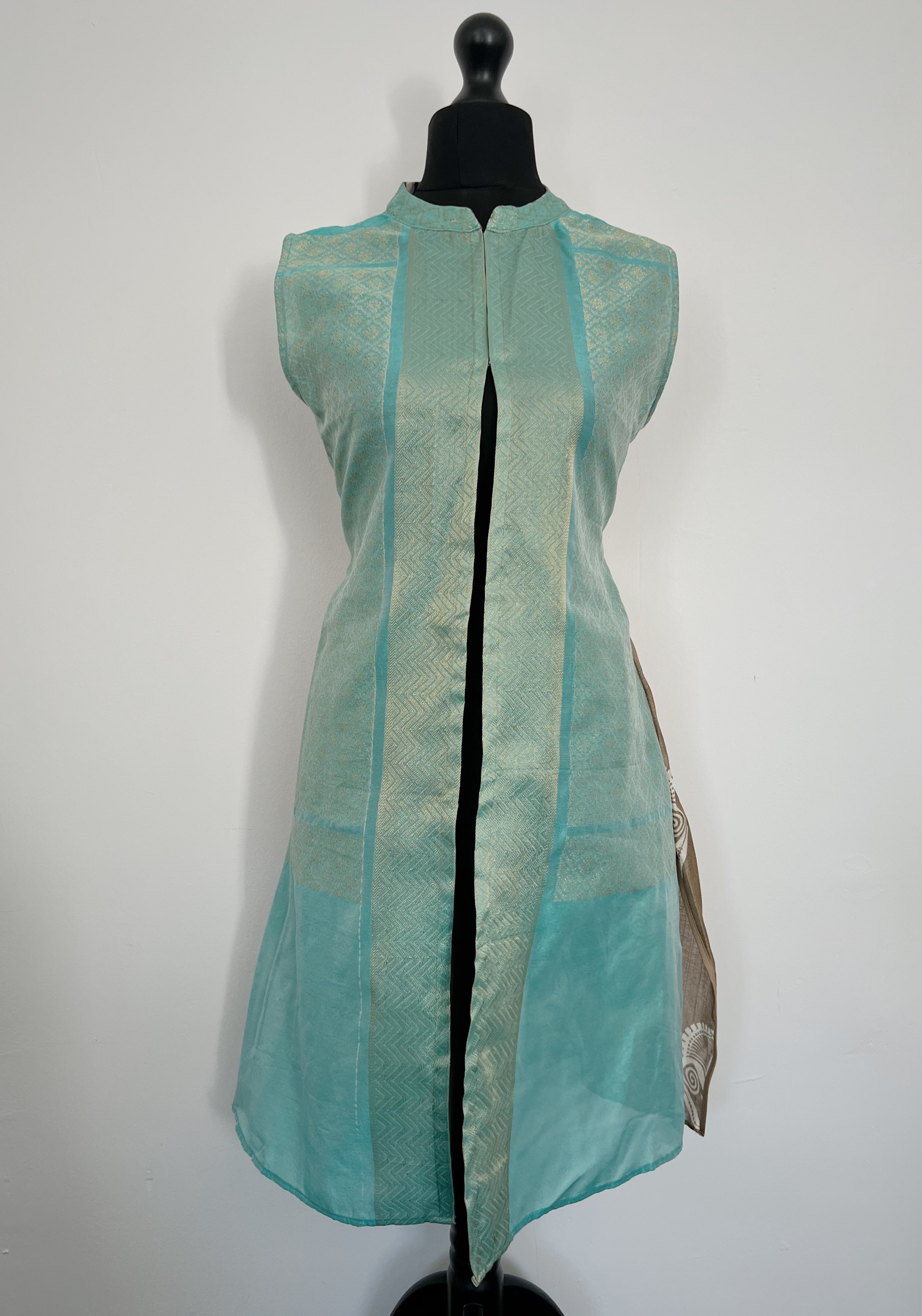 Blue Khaki Silk-mix Hand Tailored Dress